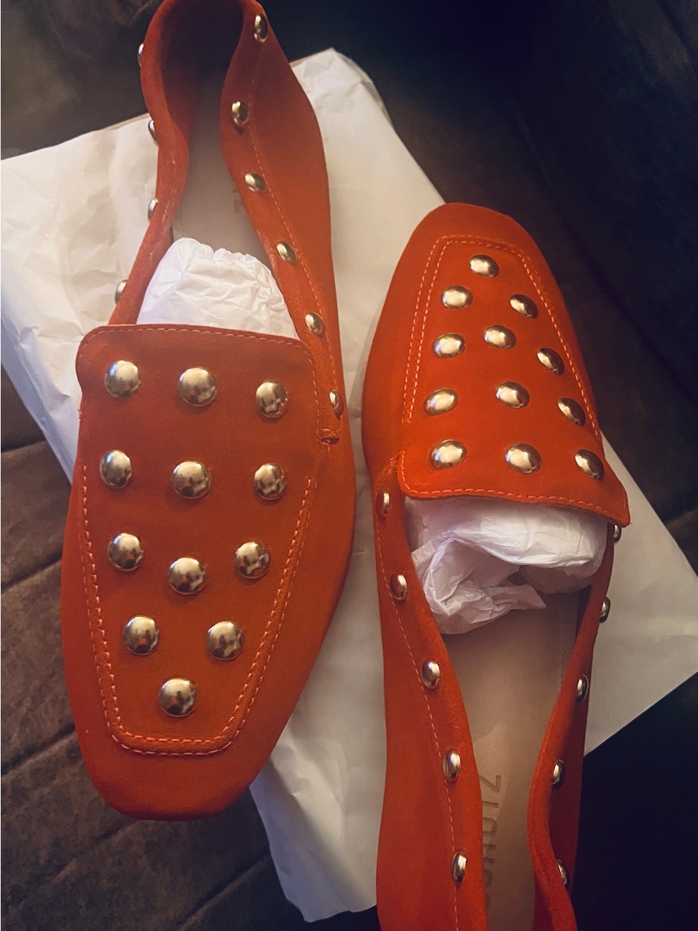 NEW Schutz Studded Loafers 
Burnt Orange Suede for Women